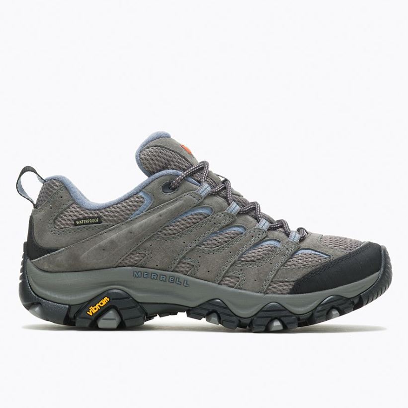 merrell womens moab 3 low waterproof in granite, side view