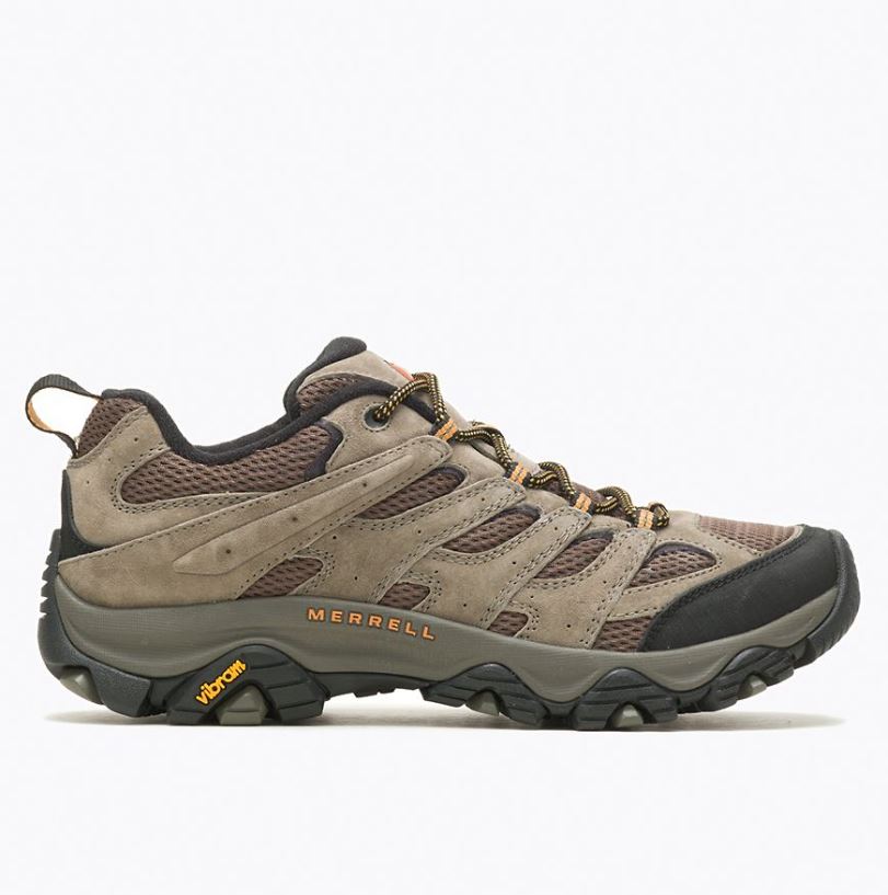 merrell mens moab 3 low vent wide width in walnut, side view