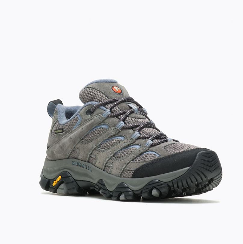 merrell womens moab 3 low waterproof in granite, three quarter view