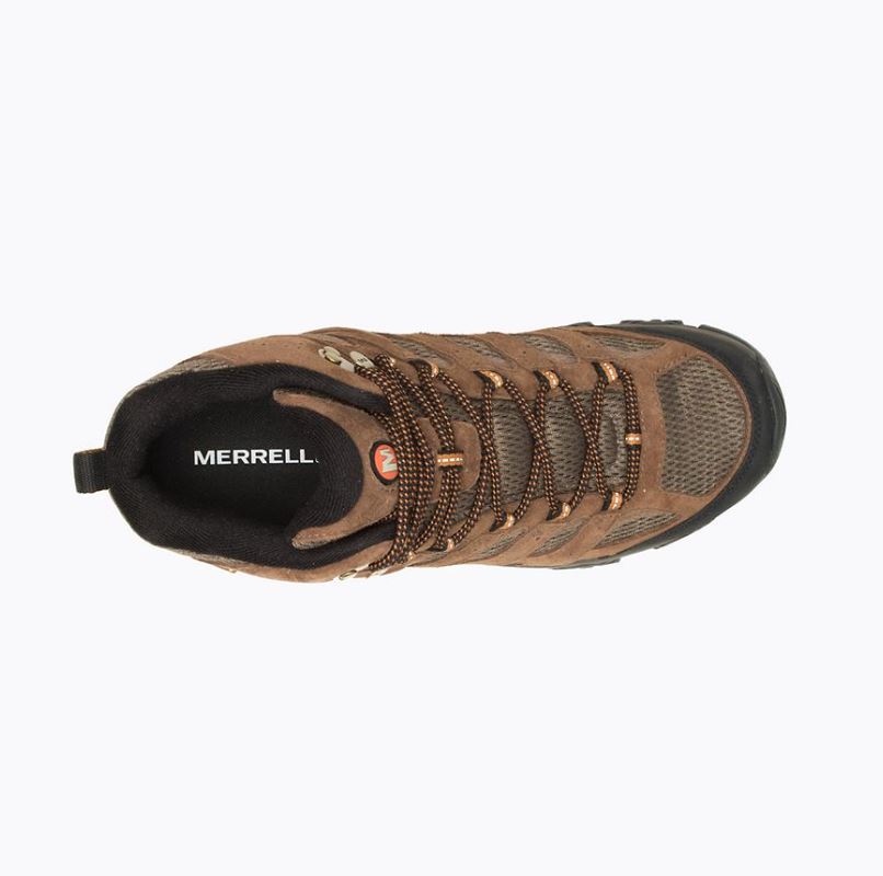 merrell mens moab 3 mid waterproof in earth, top view