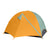 kelty wireless 4 person tent fly on and closed front view in color light teal and orange
