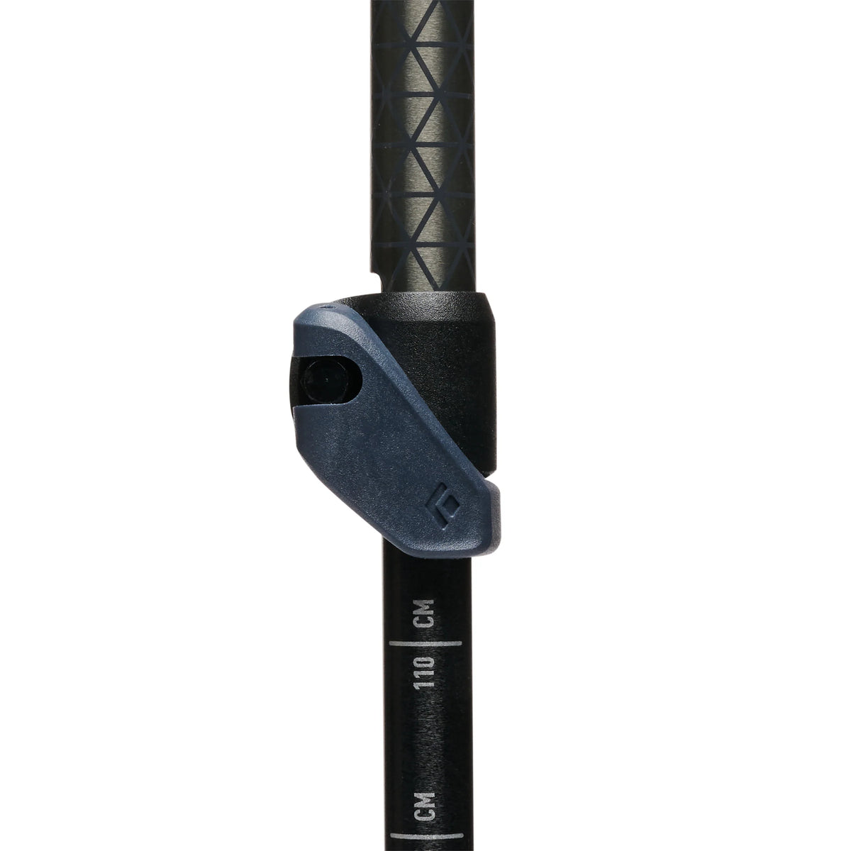 Black hiking pole with a flick lock on a white background