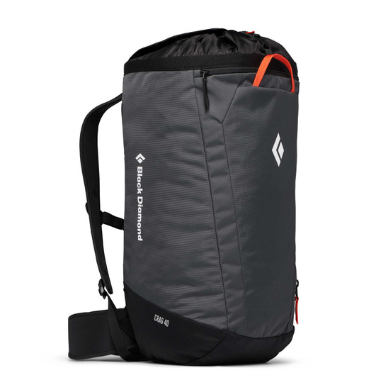 the black diamond crag pack in the color carbon grey, three quarters view