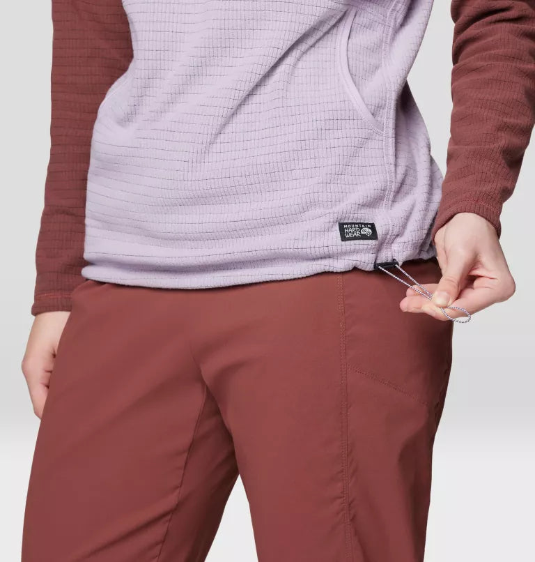 Mountain Hardwear Summit Grid Tunic Women's, color Atmospheric, Bourbon Brown, front bottom detail