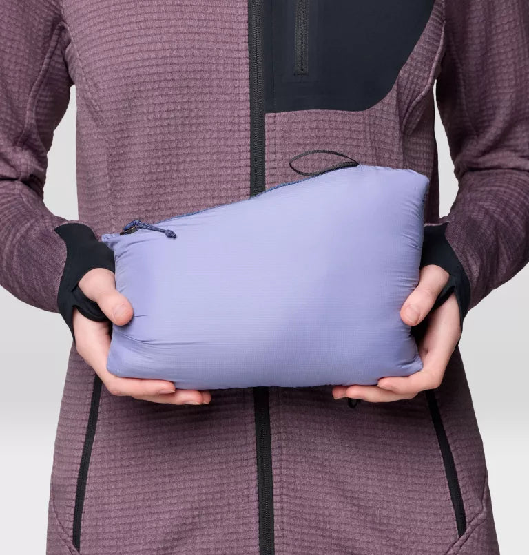 Mountain Hardwear Kor Stasis Hoody Women's, lapis dusk, packed into its own pocket