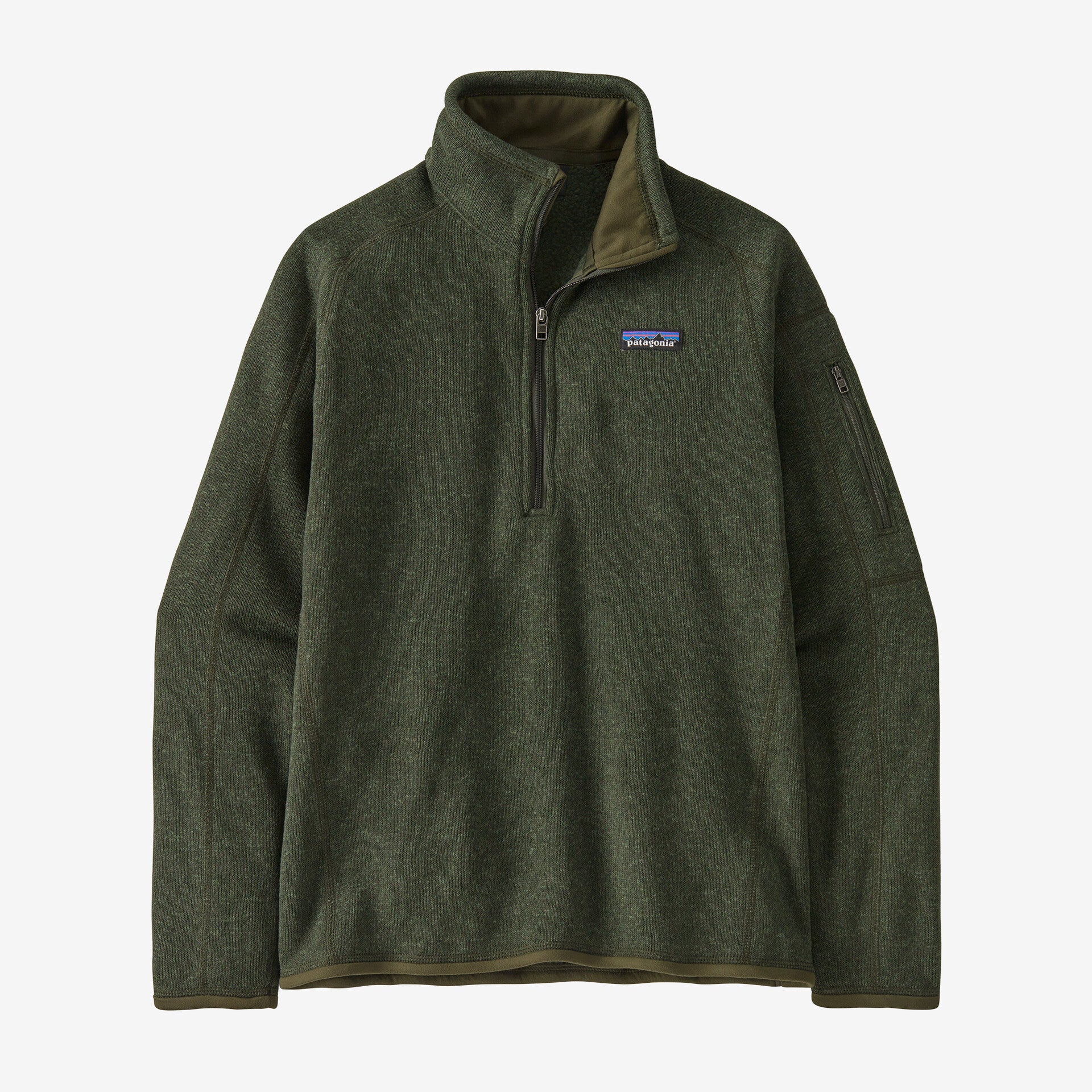 front view of the patagonia womens better sweater quarter zip fleece in the color torrey pine green