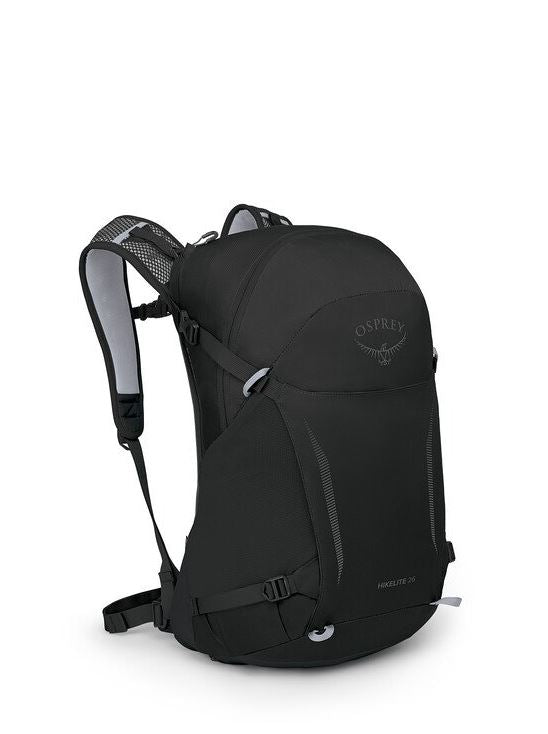 A photo of the osprey hikelite 26 in the color black, front view
