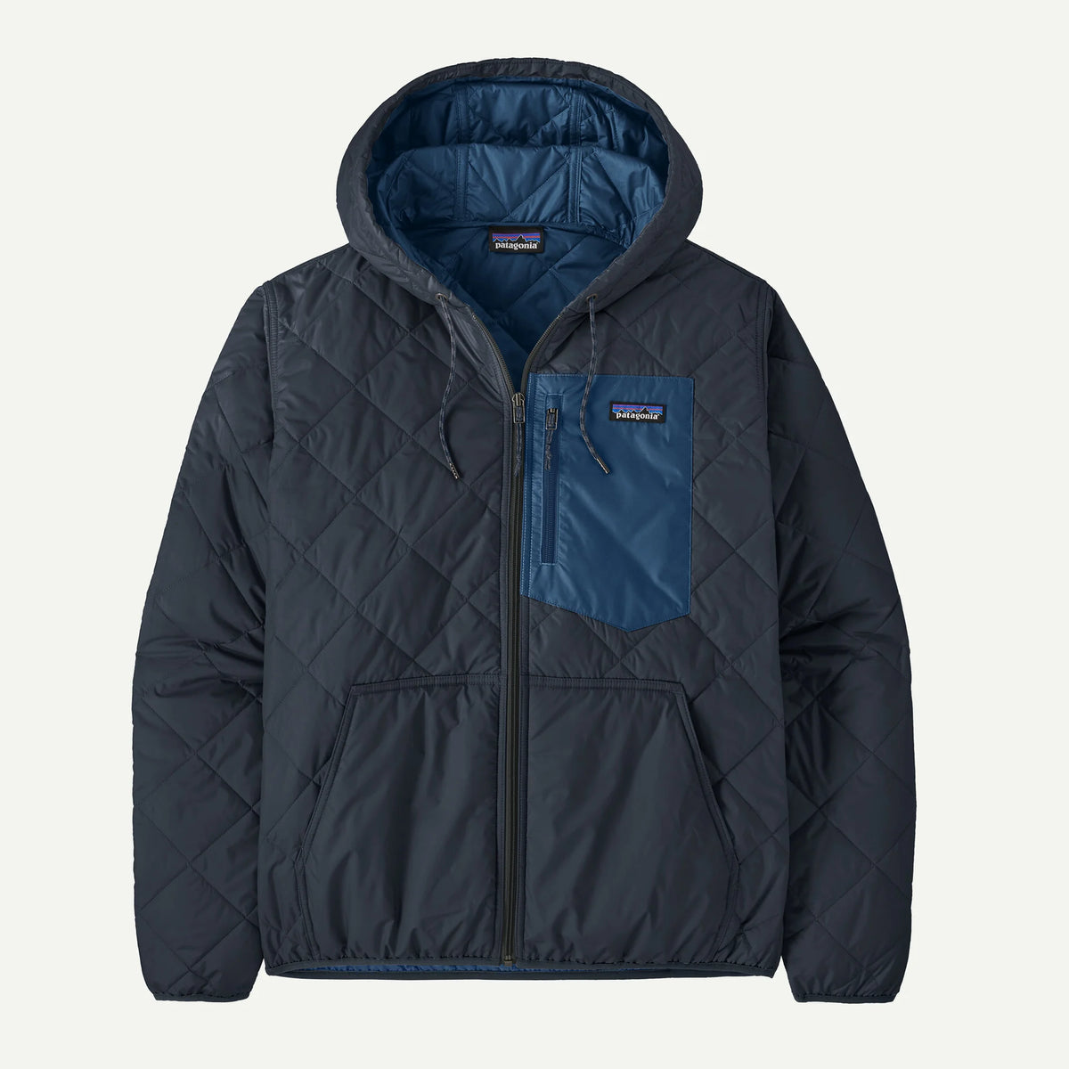 Men's Diamond Quilted Bomber Hoody in New Navy w/Clement Blue