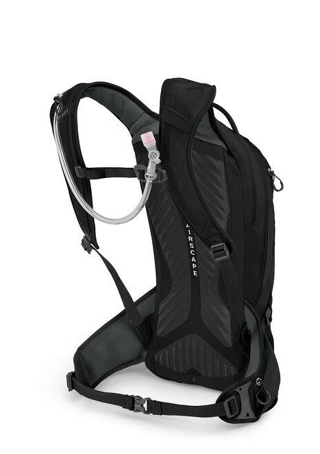 a photo of the osprey raptor 10 in the color black, back view