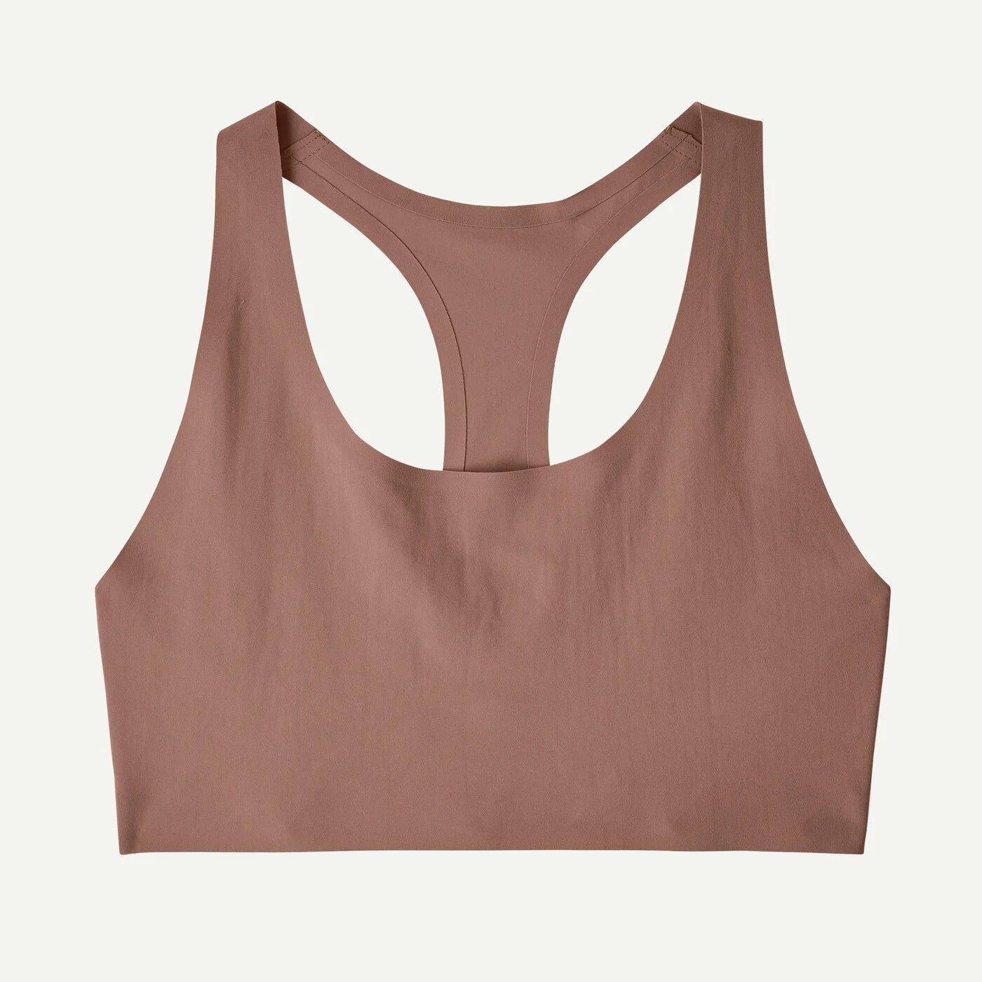 A solid brown racerback sports bra shown from the back on a plain white background.