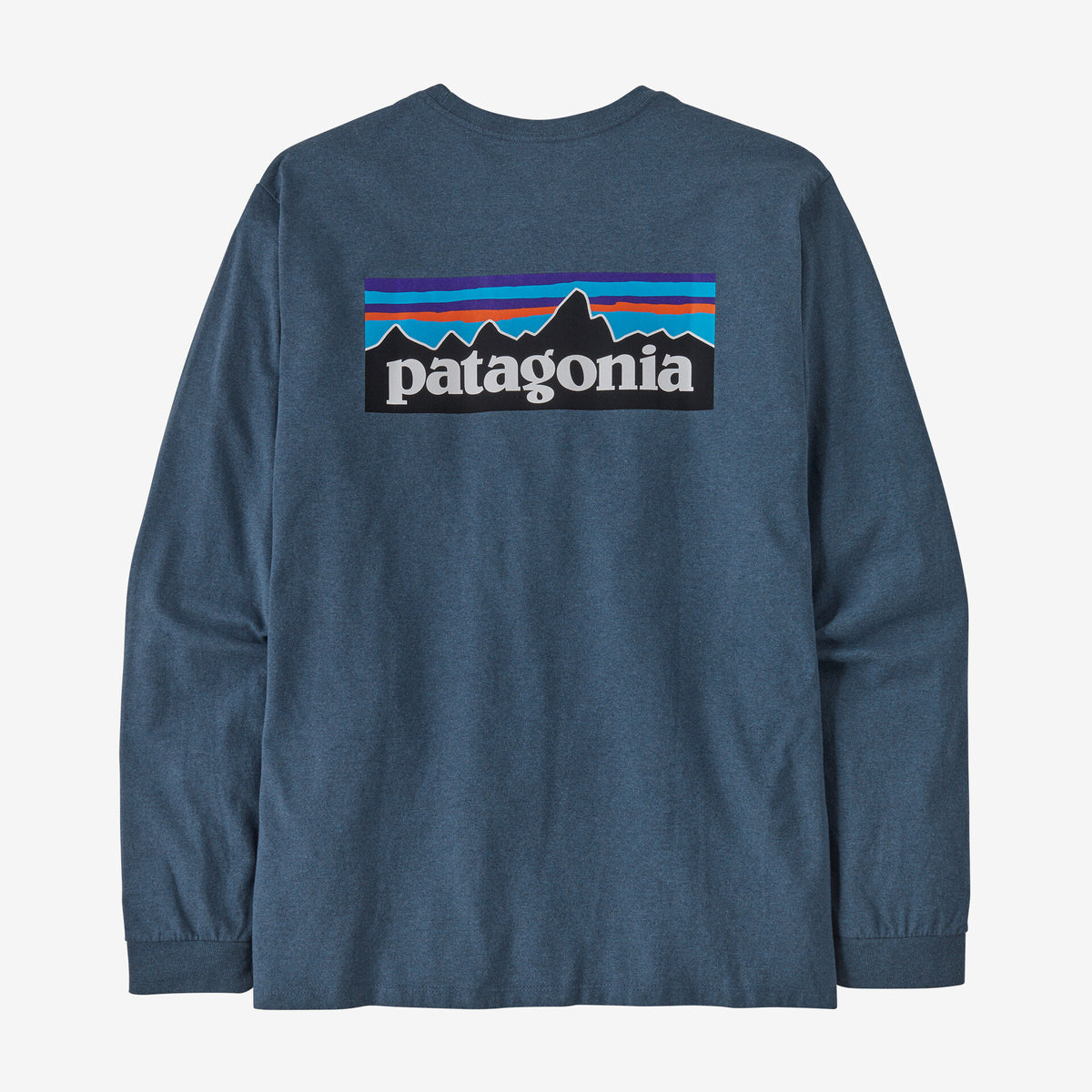 Patagonia Long-Sleeved P-6 Logo Responsibili-Tee® Men&#39;s - Sale! back view in utility blue