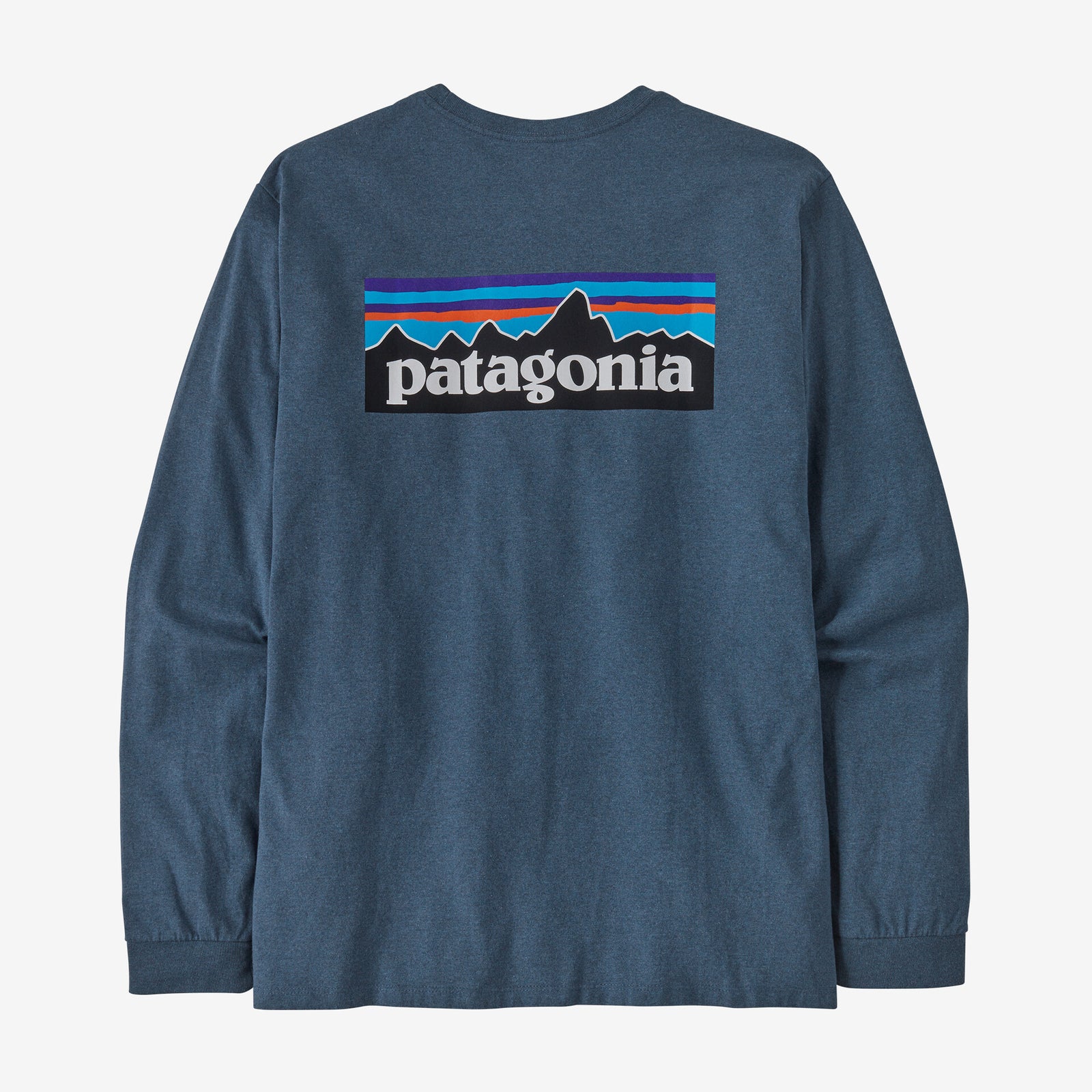 Patagonia Long-Sleeved P-6 Logo Responsibili-Tee® Men's - Sale! back view in utility blue