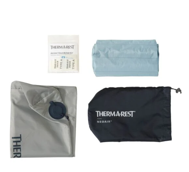 the thermarest neoair xtherm nxt max sleeping pad showing all included components