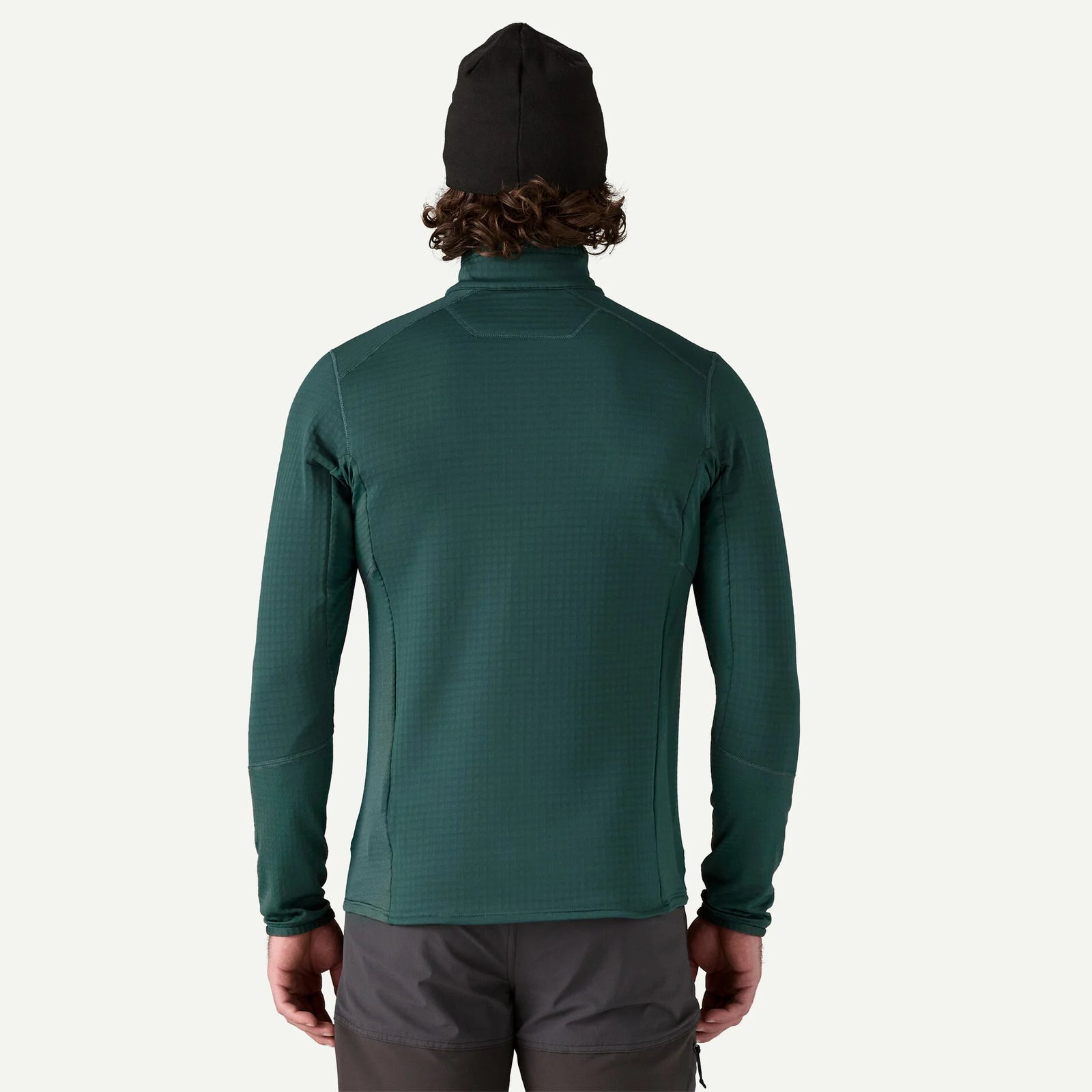 Patagonia R1 Fleece Pullover Men's, cascade green, on model, back