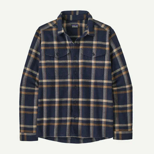dark blue and brown/tan plaid flannel on a white background