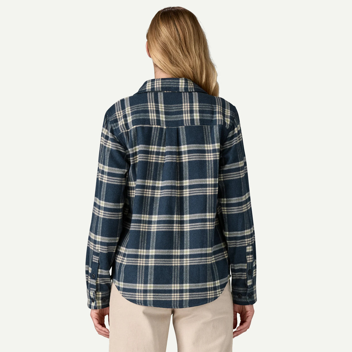 Patagonia Fjord Flannel Women's in Old Spruce: Sunken Blue, on model, back