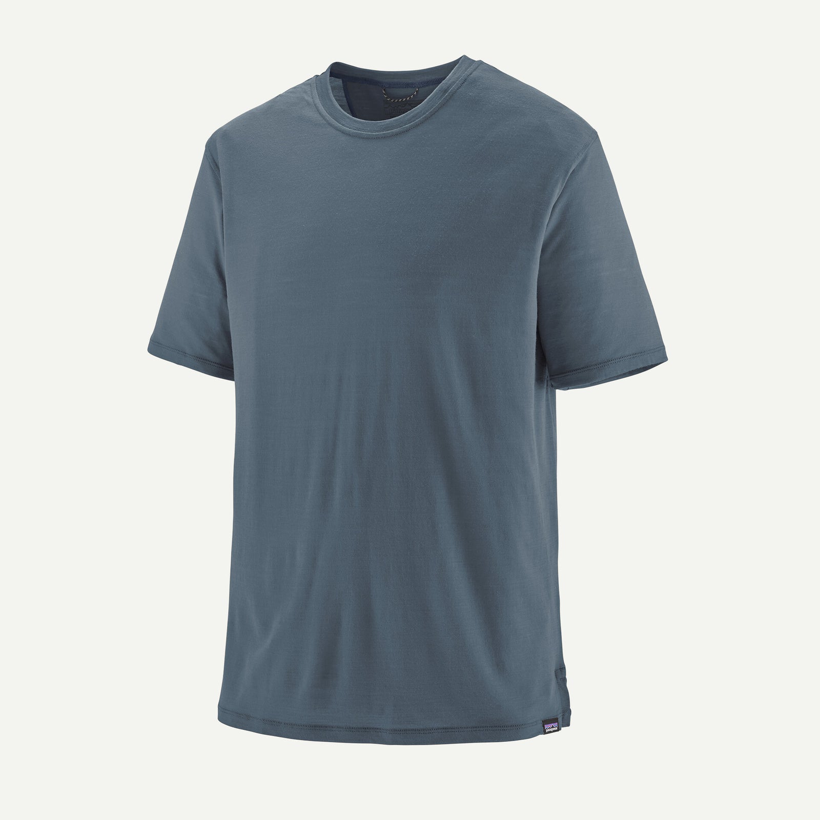 the patagonia mens capilene cool merino short sleeve shirt in the color utility blue, front view