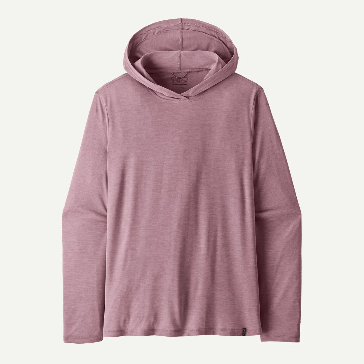Pink hooded long-sleeve shirt on a light gray background