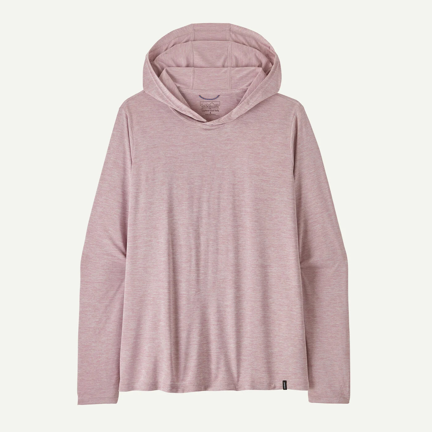 Pink hooded long-sleeve shirt on a light gray background