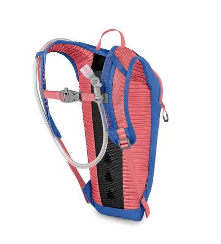 a photo of the osprey moki 1.5 kids backpack in the color gentian blue, back view
