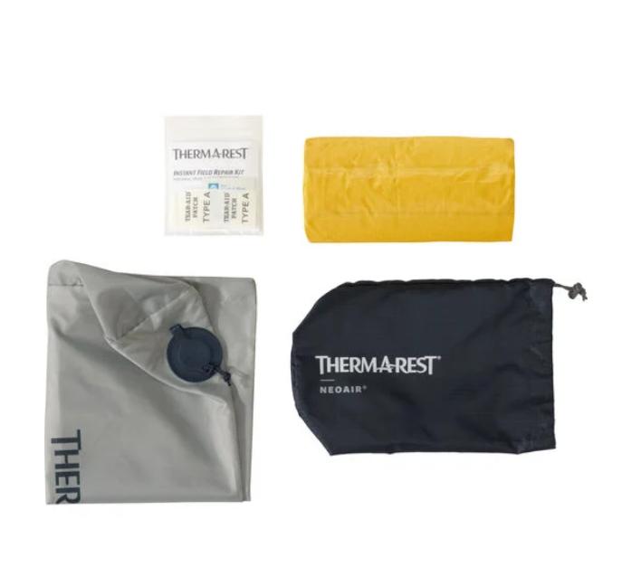 the thermarest neoair xlite nxt sleeping pad, shown with all included components