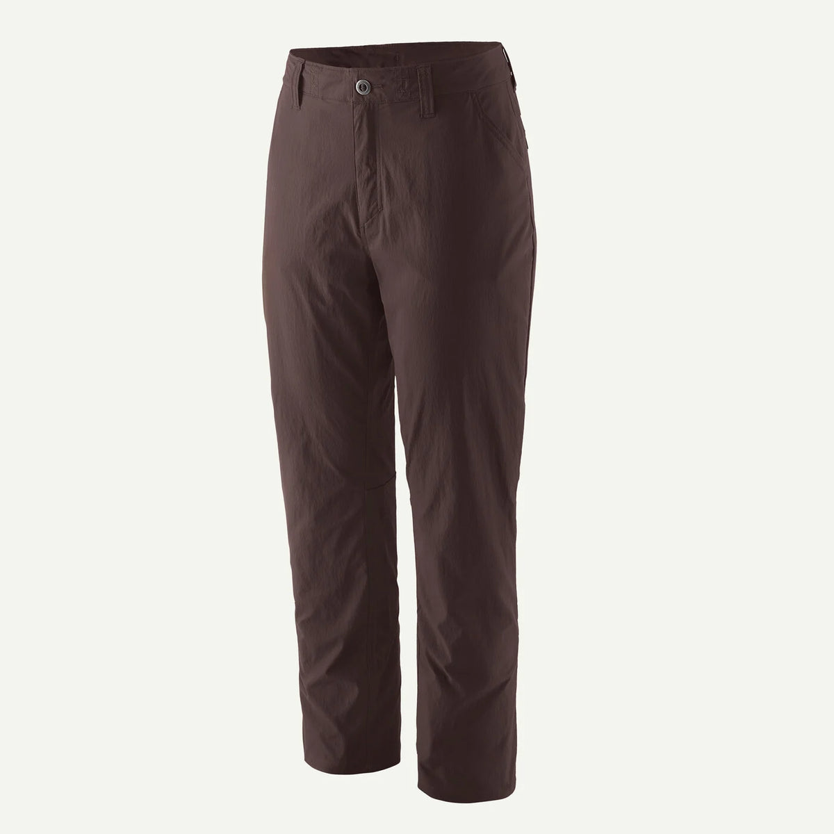 A pair of dark brown outdoor pants shown on a clean, light gray background.