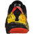 the la sportiva akasha 2 in black and yellow, view from behind