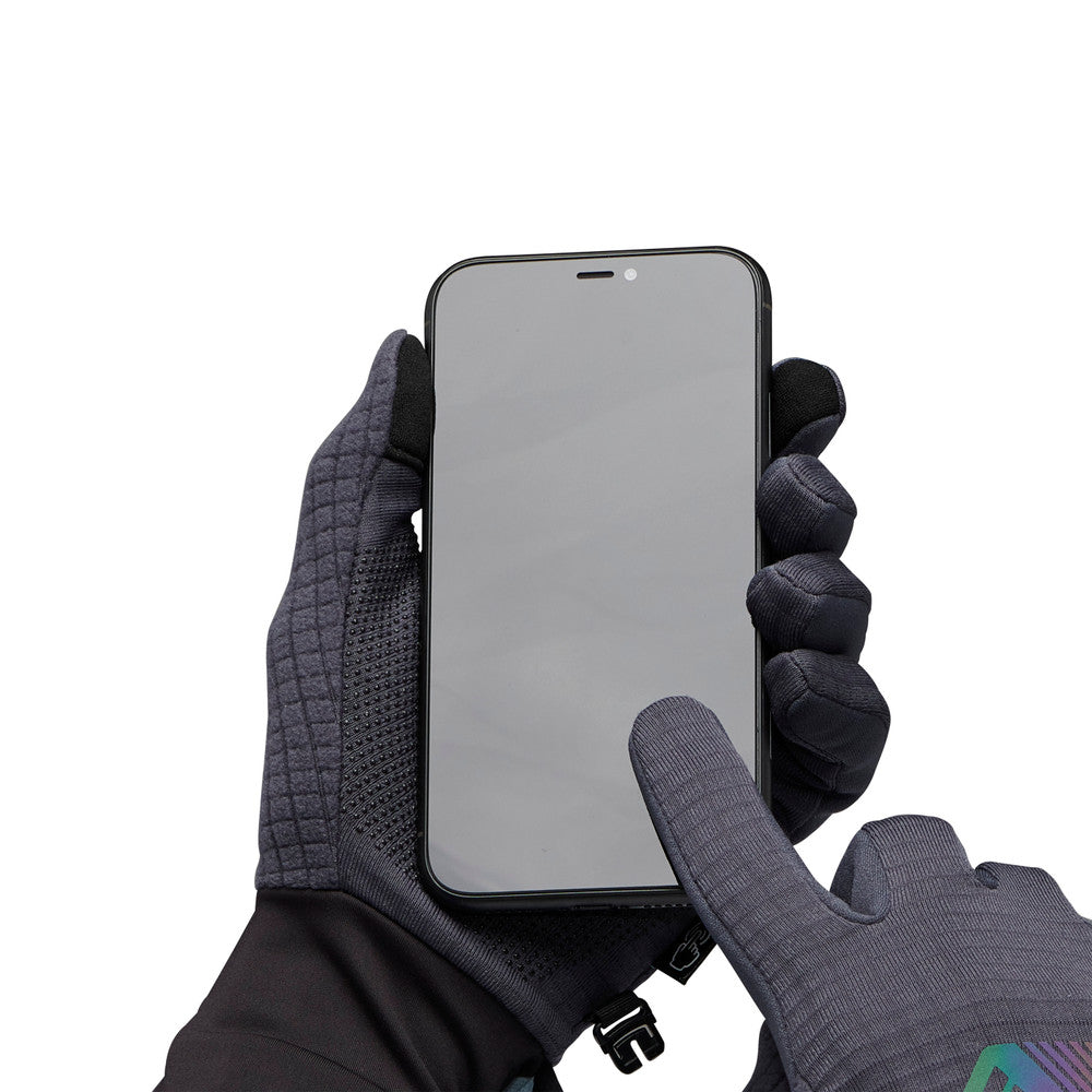 Black Diamond Gridtech Storm Hood Gloves while using a touchscreen