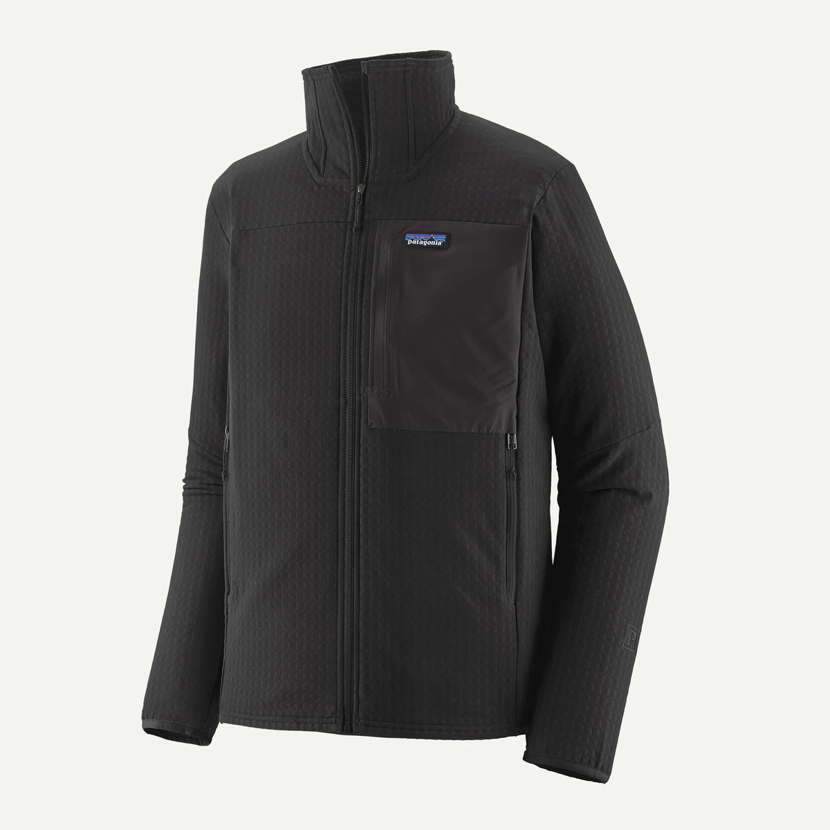 Black jacket with a visible brand logo on a white background