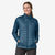 the patagonia womens nano puff jacket in the color lagom blue, worn by a model