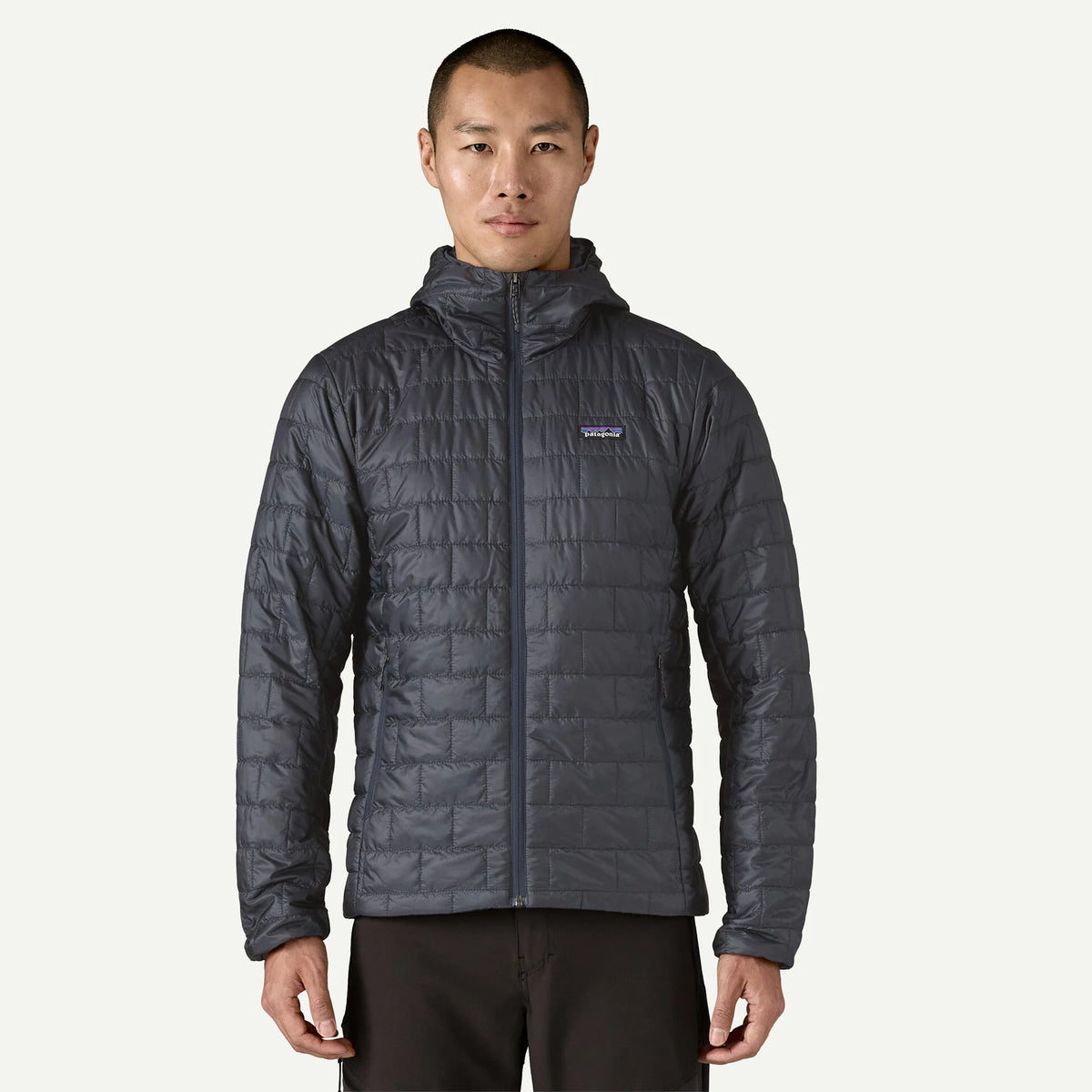 Patagonia Nano Puffy Hoody Men's, smolder blue, on model, front