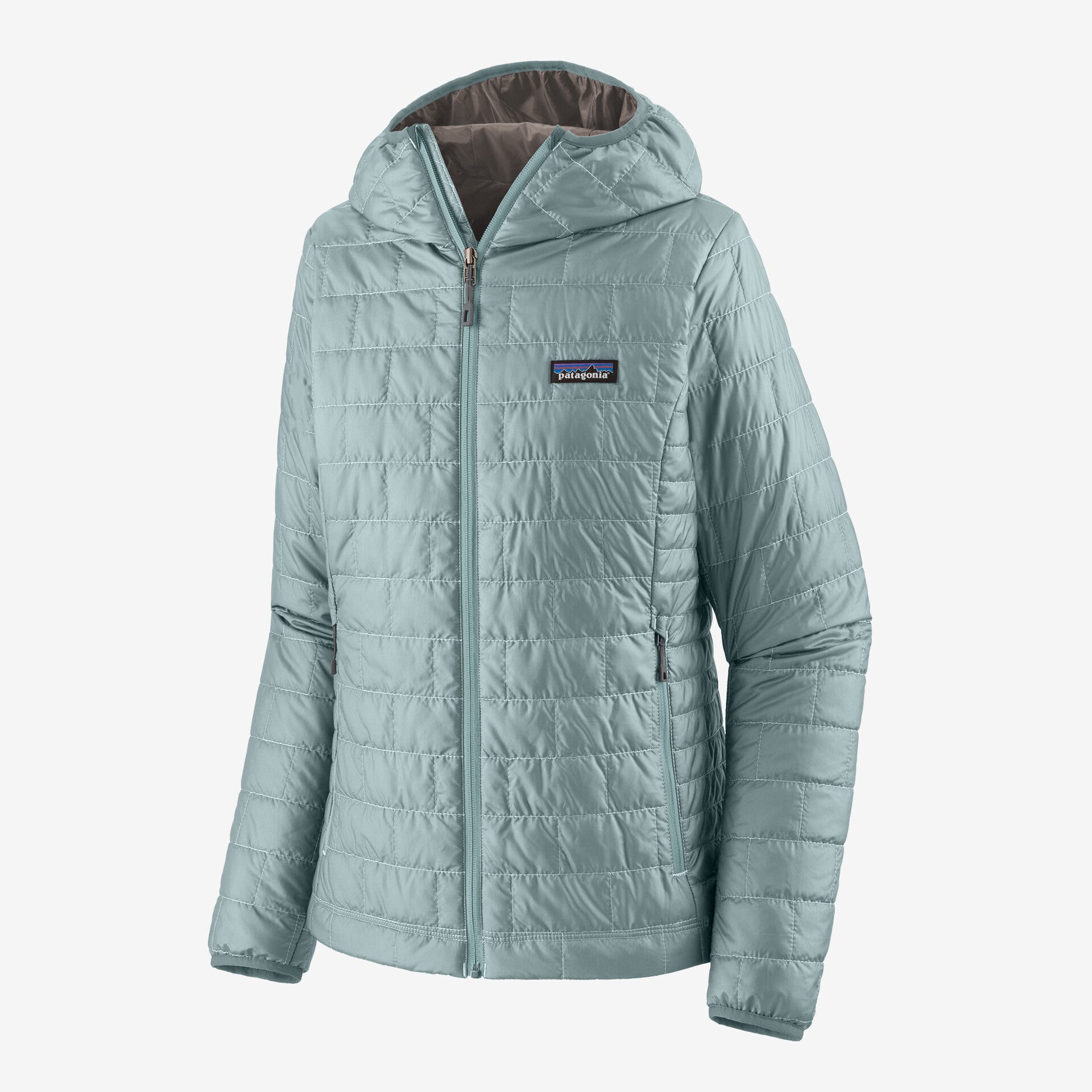 patagonia womens nano puff hoody in the color thermal blue, front view