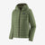 patagonia womens down sweater hoody in the color terrain green, front view