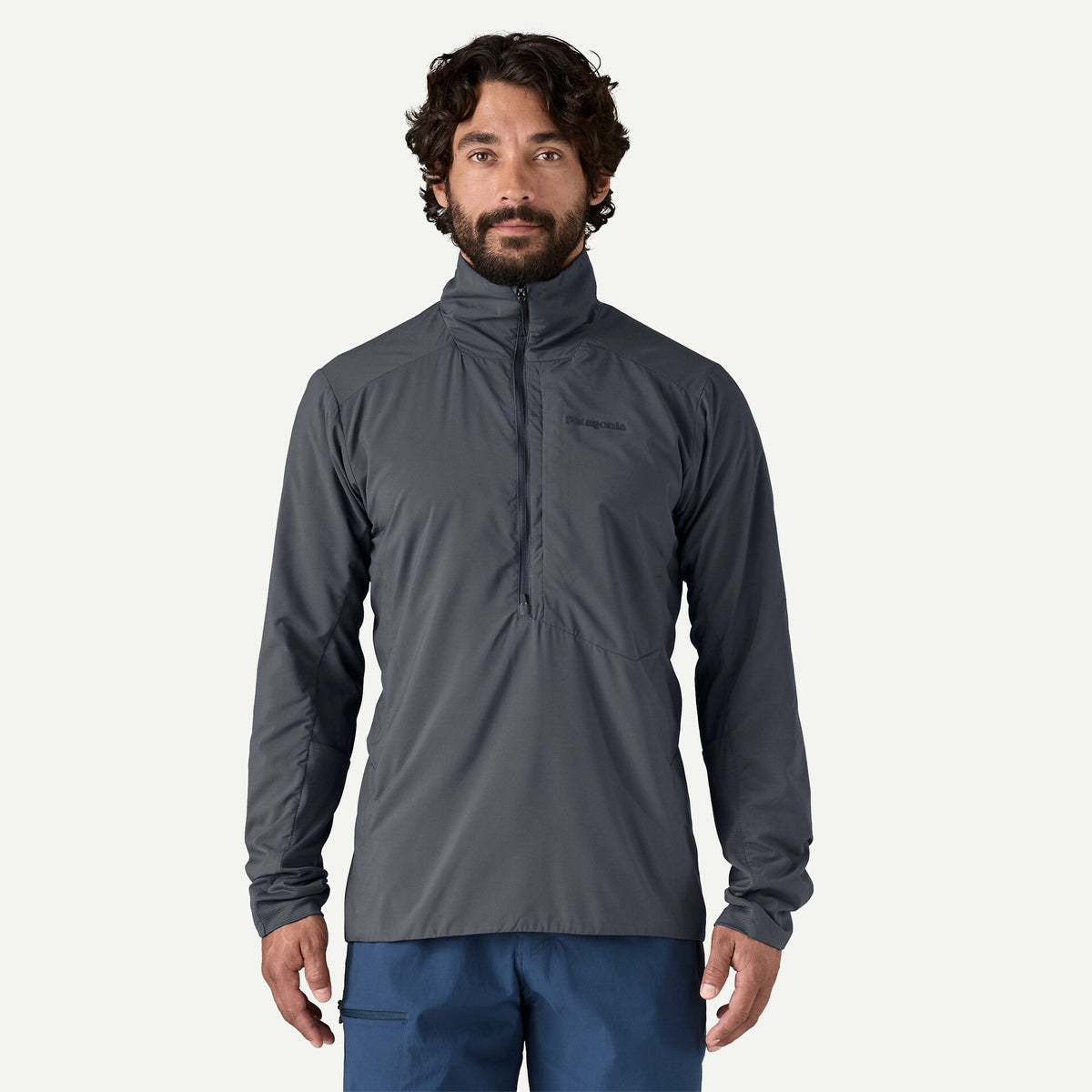 Patagonia Men's Nano-Air® Ultralight Pullover in color smolder blue, worn by model, front