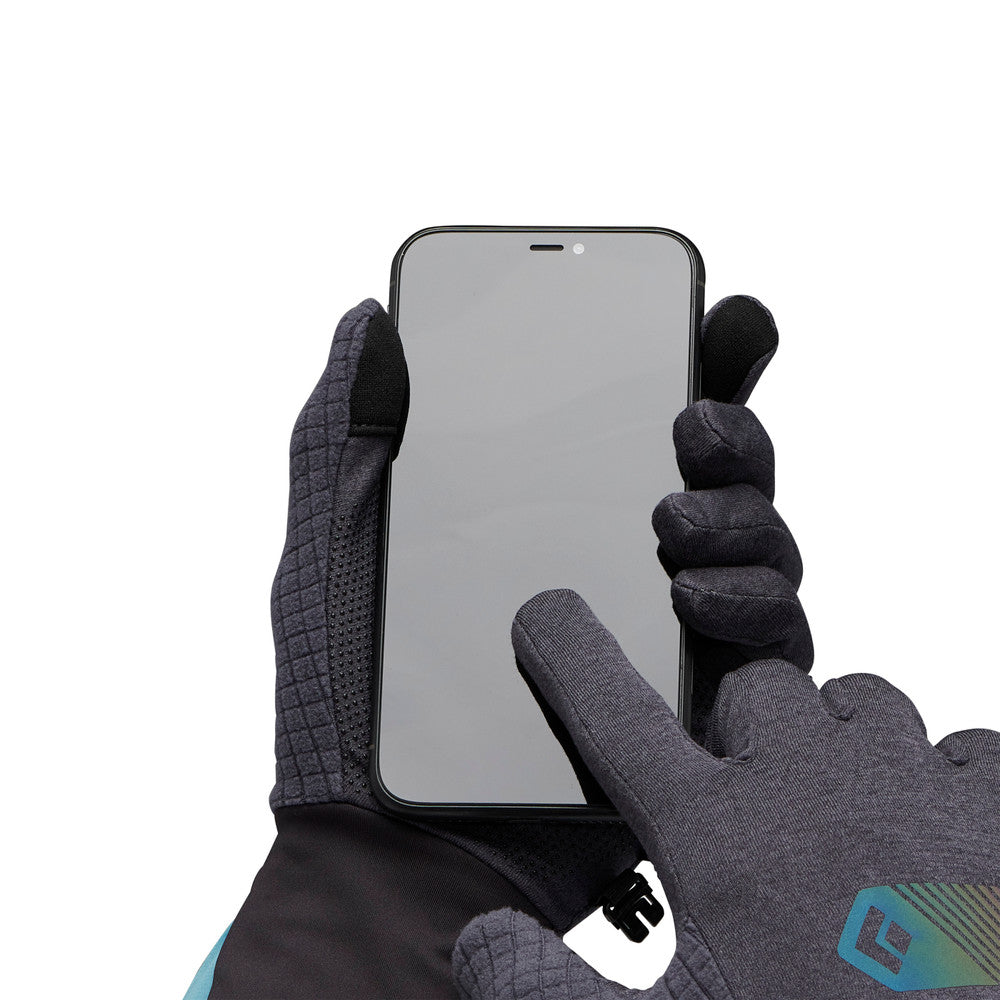 Black Diamond Equipment Deploy Wind Hood Gloves, used on a touchscreen