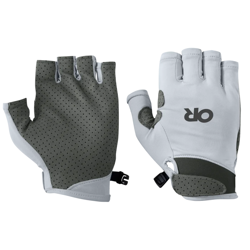 GREY SUN GLOVES WITH WRIST STRAP AND TEXTURED PALM
