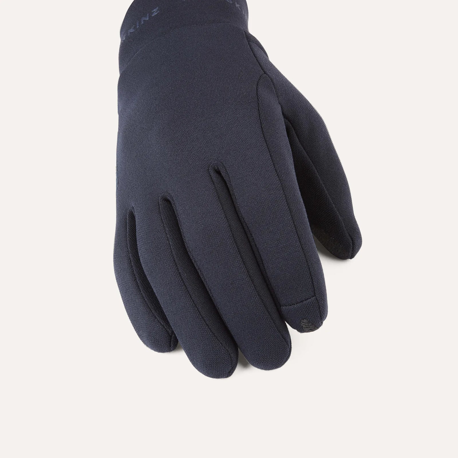 single navy glove on white background