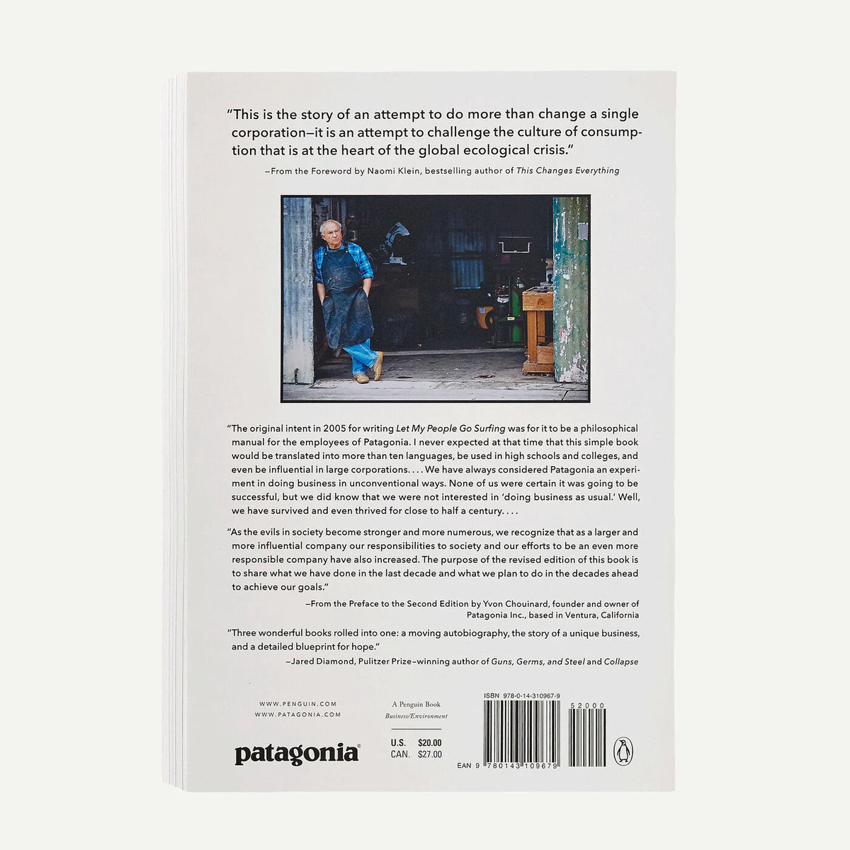 Back cover of a book with text and Patagonia branding