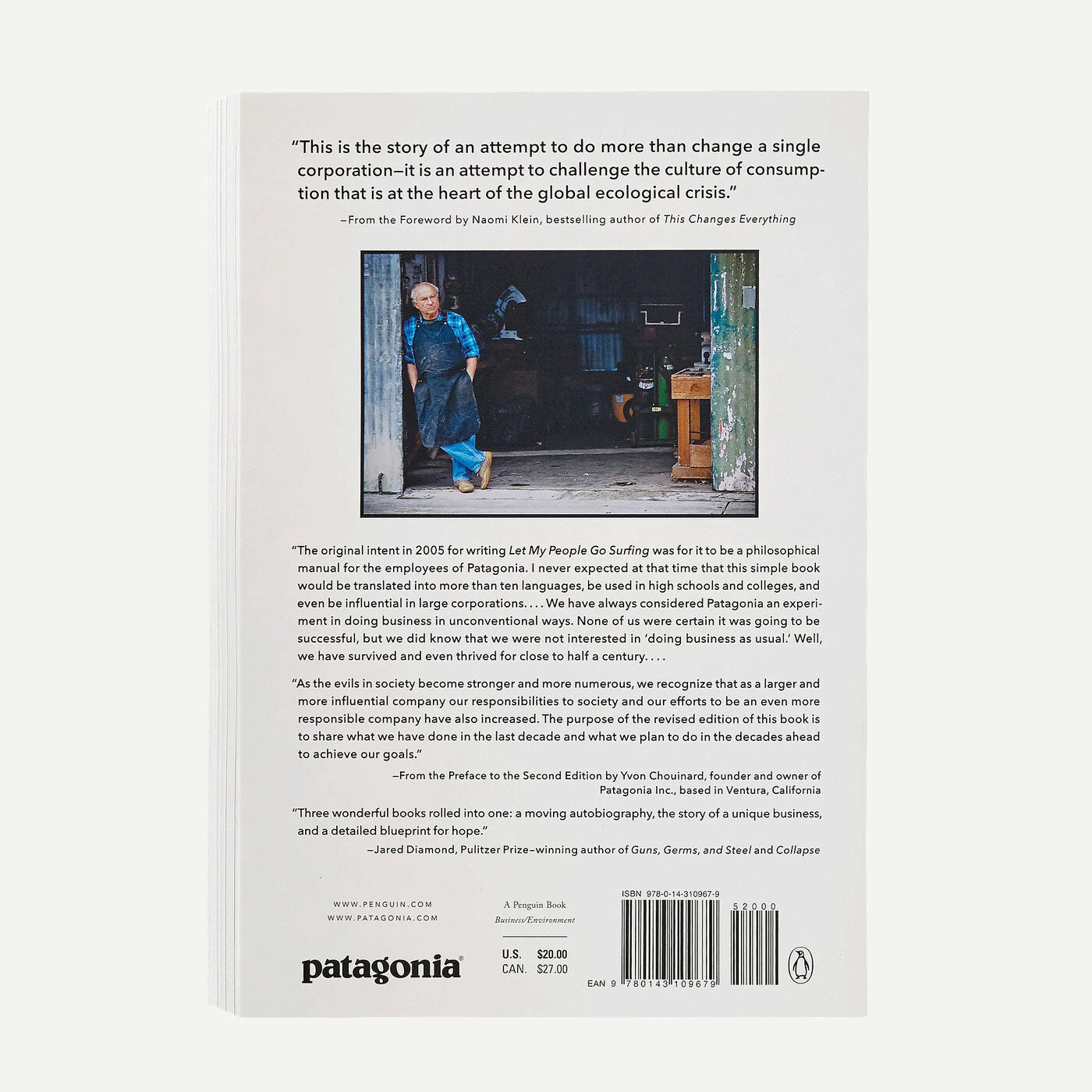 Back cover of a book with text and Patagonia branding