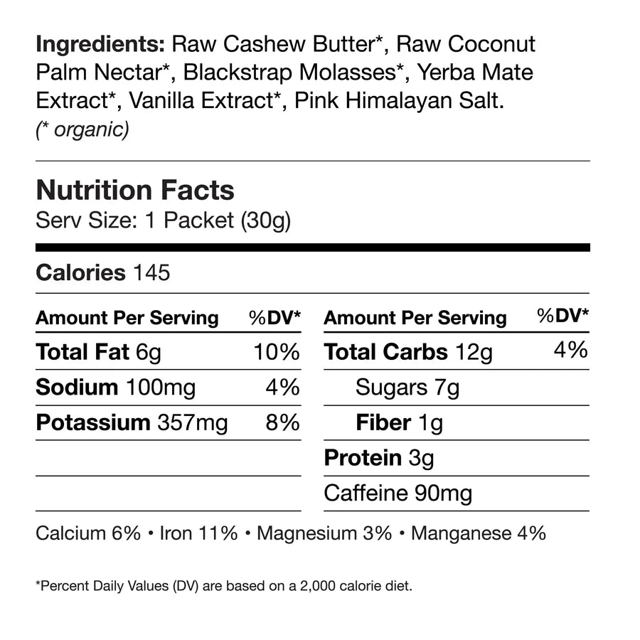 Nutrition facts label for a product with ingredients listed above it.