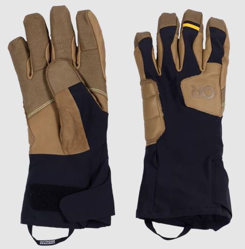 a photo of the outdoor research mens extravert glove front and back in the color natural black