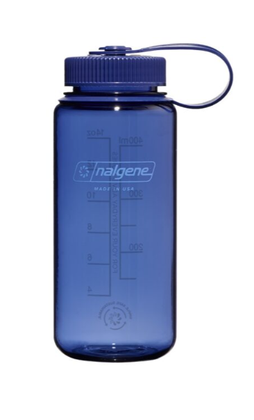 nalgene sustain 16 oz wide mouth water bottle in the color denim