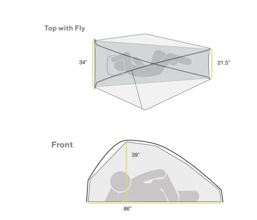 Gossamer Gear The Free Tent dimension chart