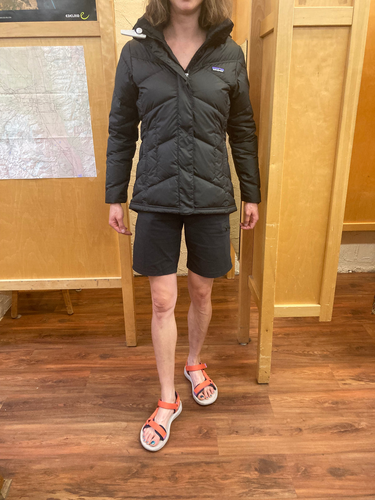 a woman wearing the patagonia down with it parka