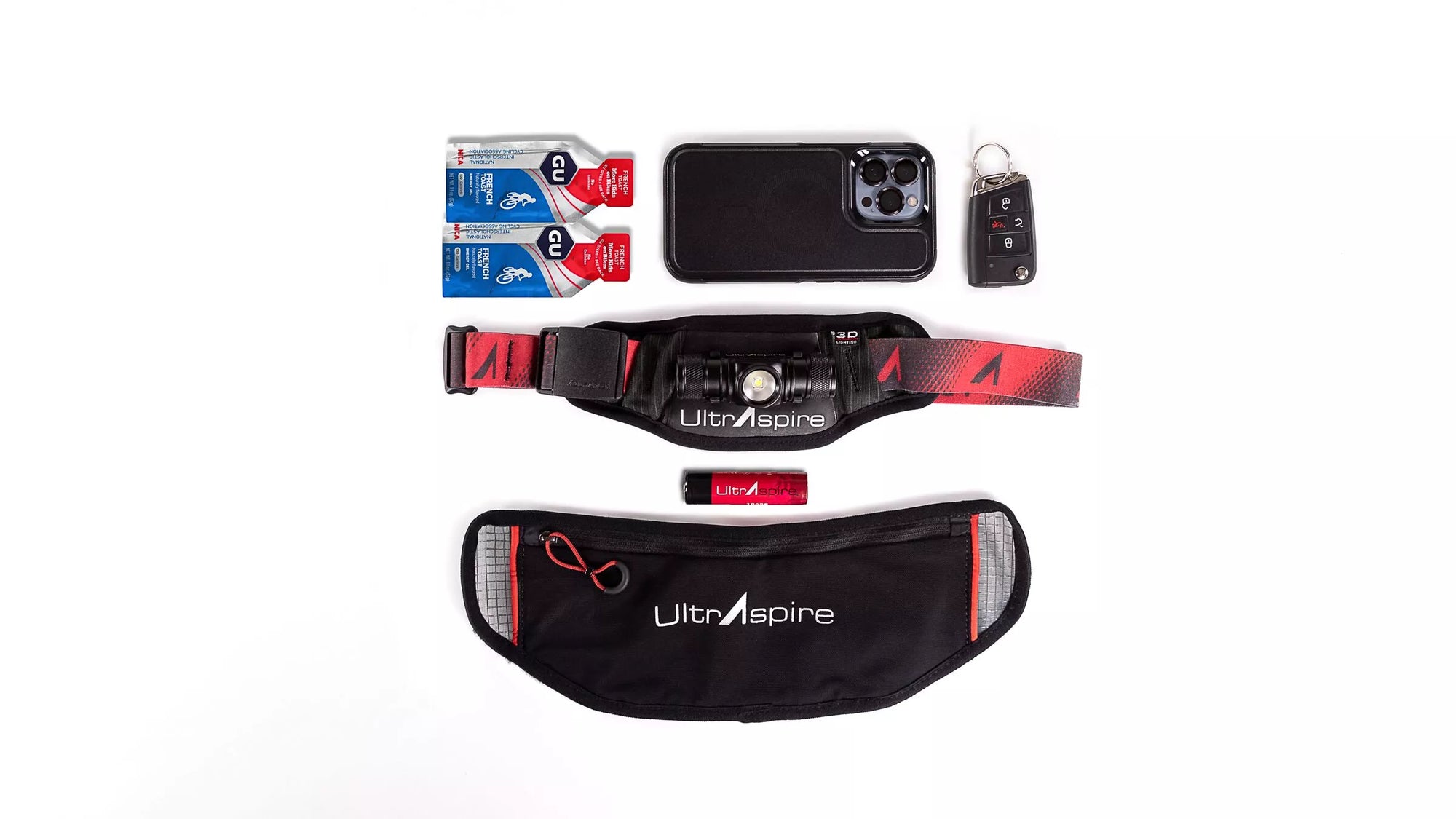 the ultraspire lumen 600 4.0 waistlight shown with what will fit in it