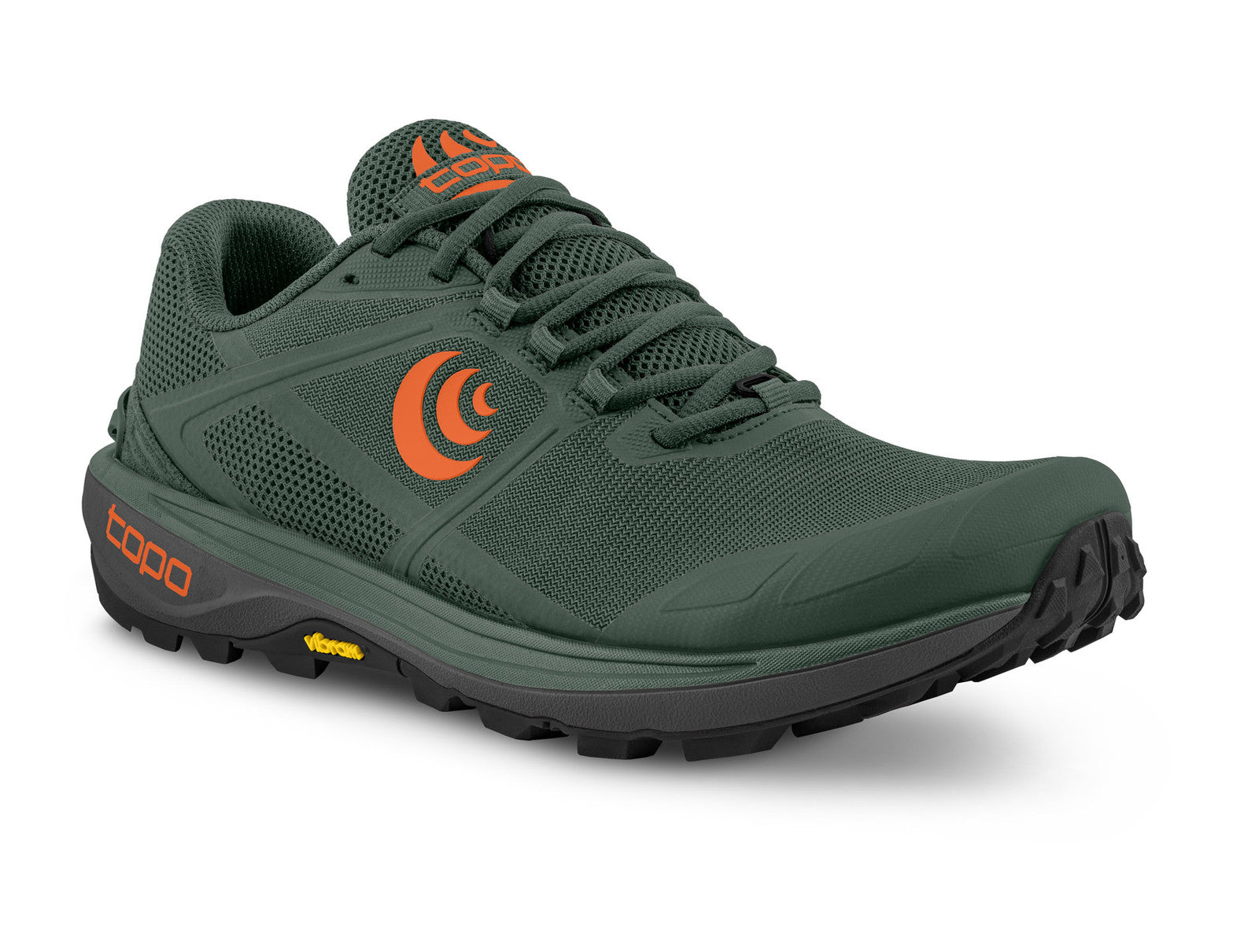 Topo Athletic Terraventure 4 Men's Trail Running Shoe side view, green orange