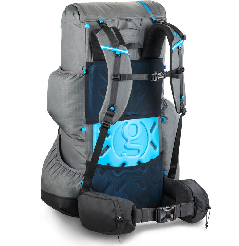 Gossamer Gear Mariposa 60L Ultralight Backpack in grey, back