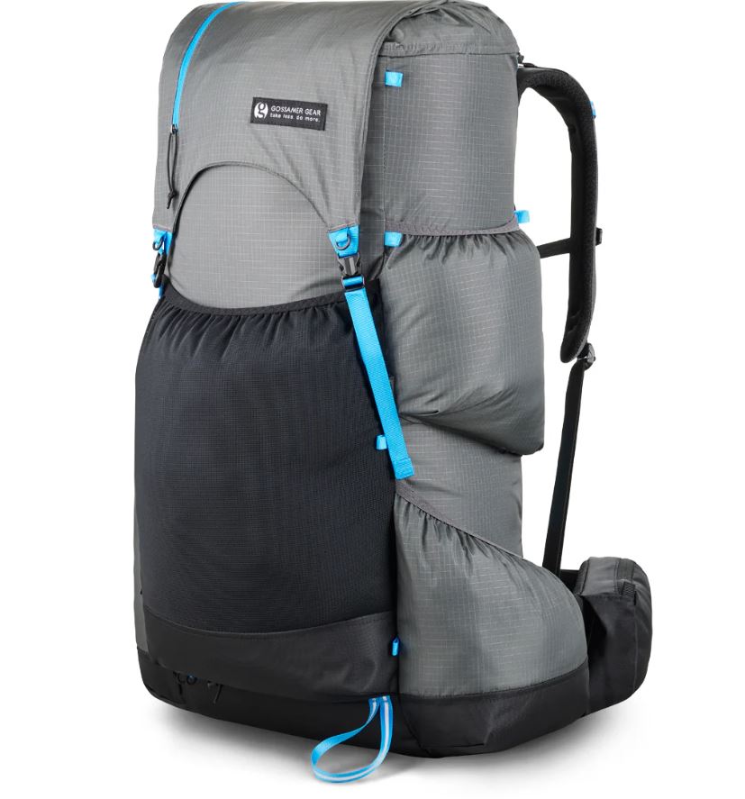 Gossamer Gear Mariposa 60L Ultralight Backpack in grey, front right