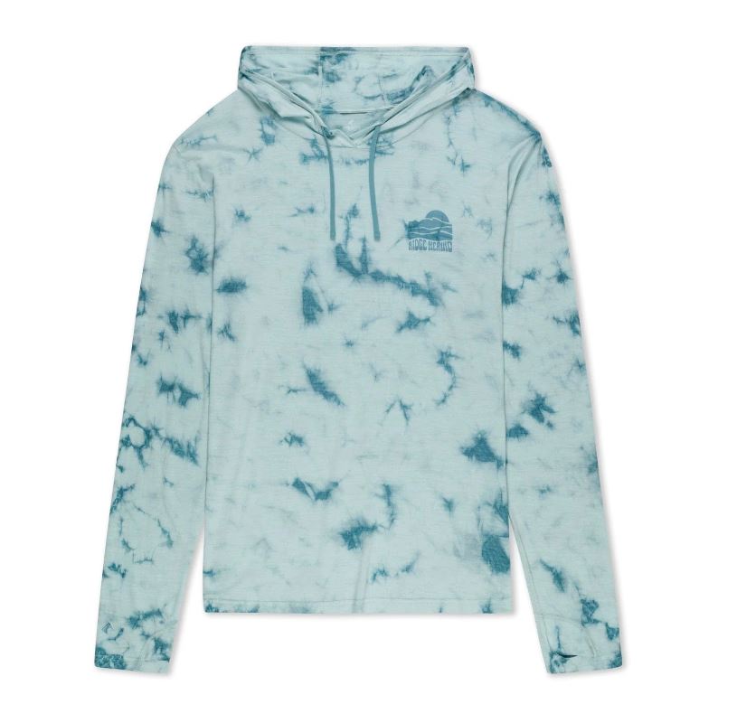 Ridge Merino Solstice Sun Hoodie Men's in smoke blue tie dye