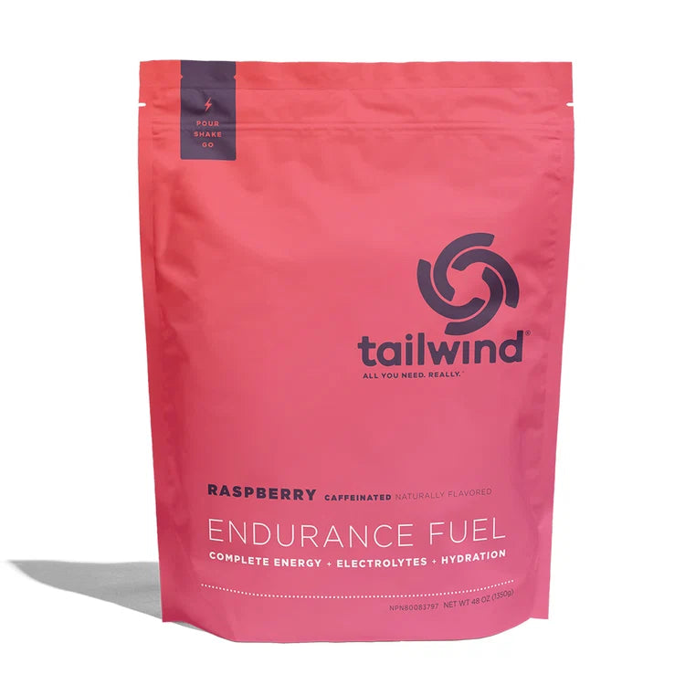 Pink package of Tailwind Raspberry Endurance Fuel on a white background